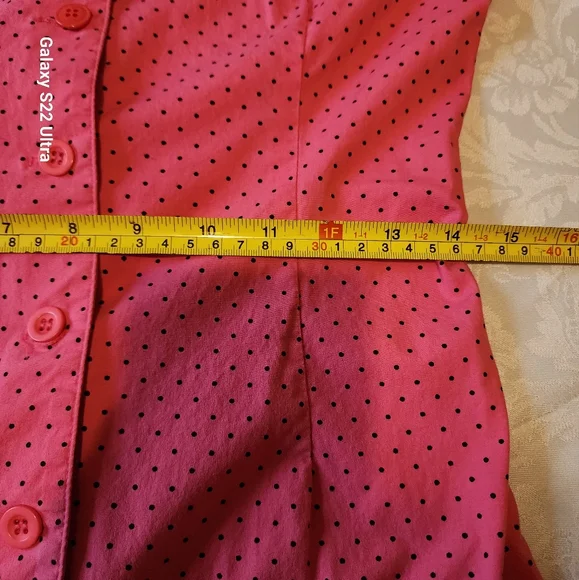 Y2K Dickies Sz M Barbie Pink Black Polkadot Buttondown Dress Worksiren Festival - Picture 7 of 14